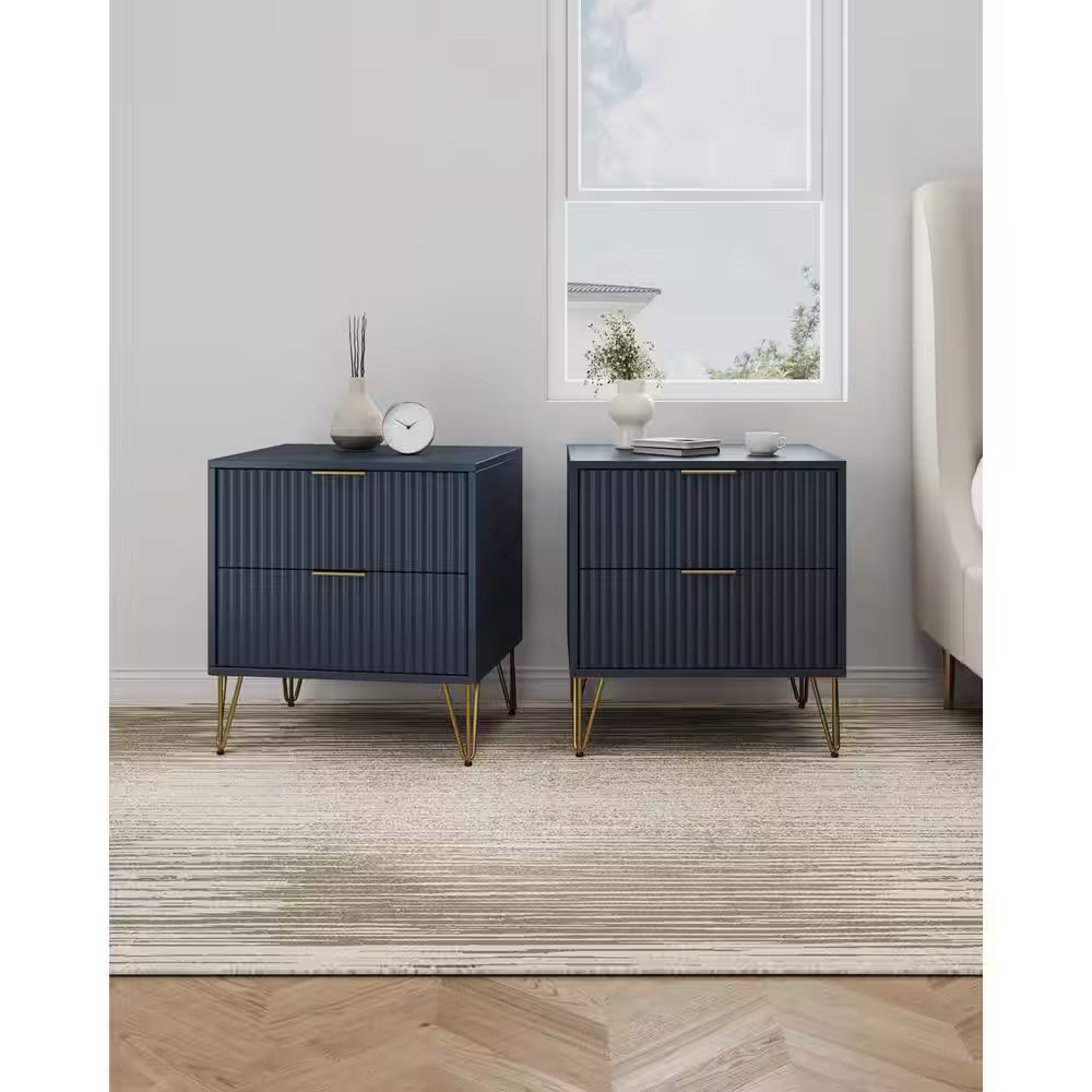 DUMBO Modern Midnight Blue 2-Drawer 20.07 In. W Nightstand with SNAP Tool-Free A