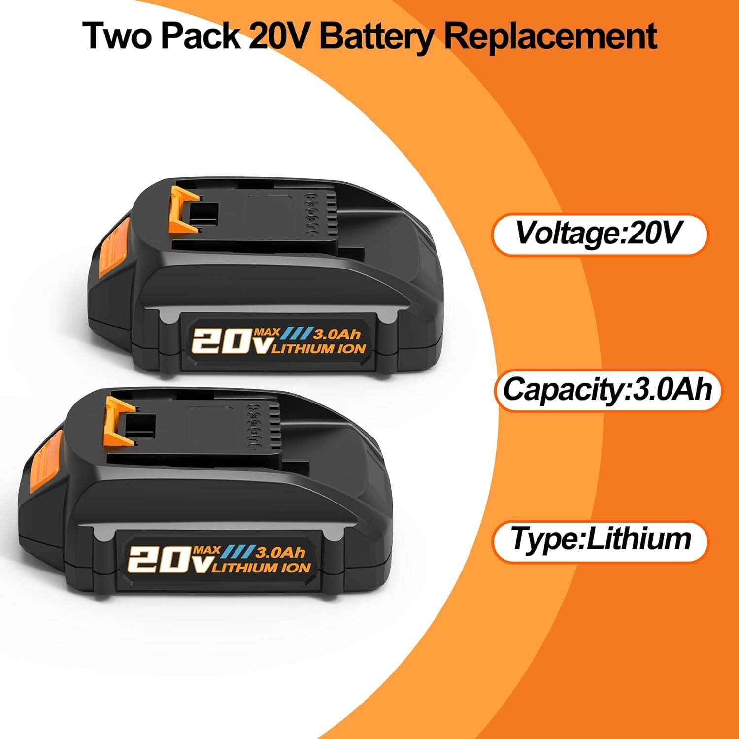 2PACK 8.0Ah For WORX 20V 8AH MAX Extend Lithium-Ion Battery WA3525 WA3575 WA3520