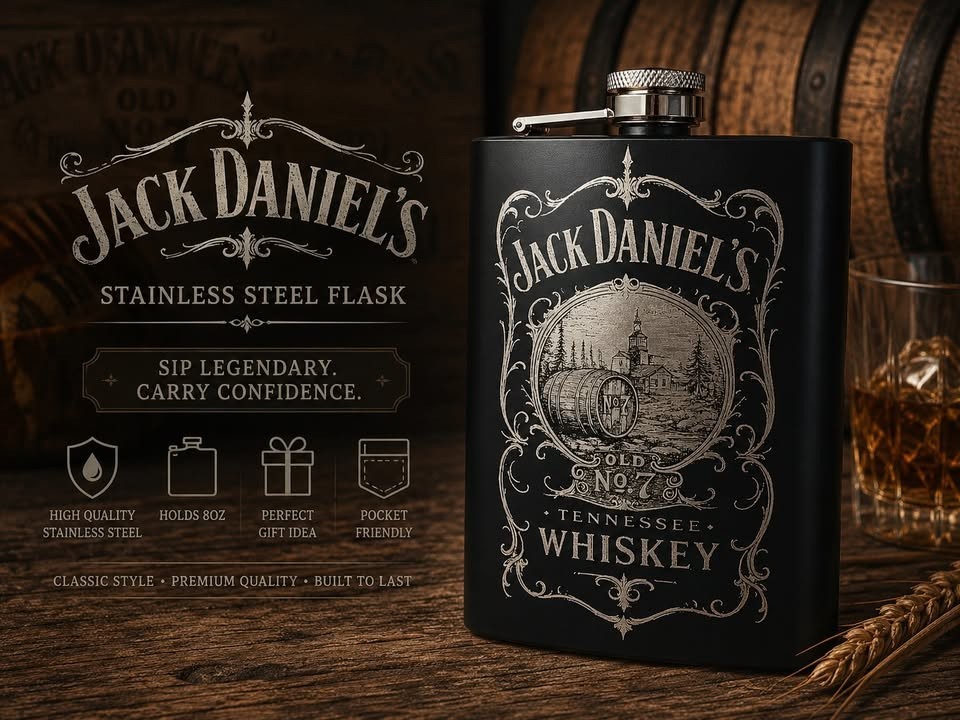 Laser Engraved Stainless Steel Hip Pocket Flask Matte Finish 8 Oz – Jack Daniels