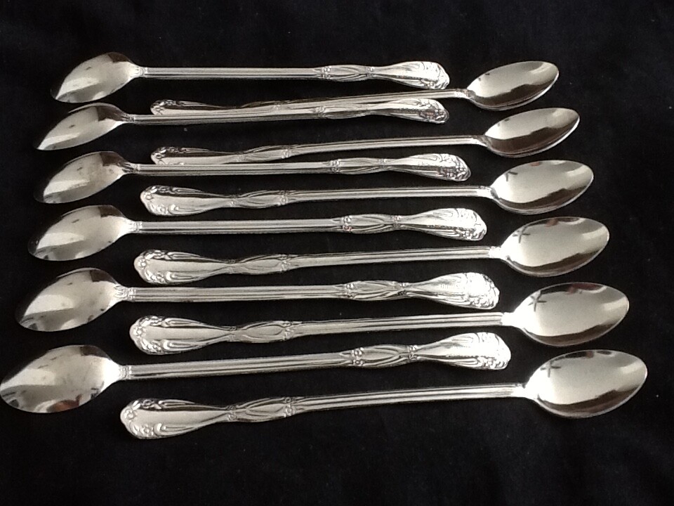 12 Quality Iced Tea Spoons Stainless Steel Long Handle Ice Tea Coffee 8 1/4″ HHH