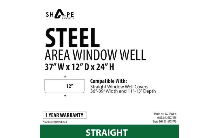 37 in. x 12 in. x 24 in. Steel Straight Area Window Well