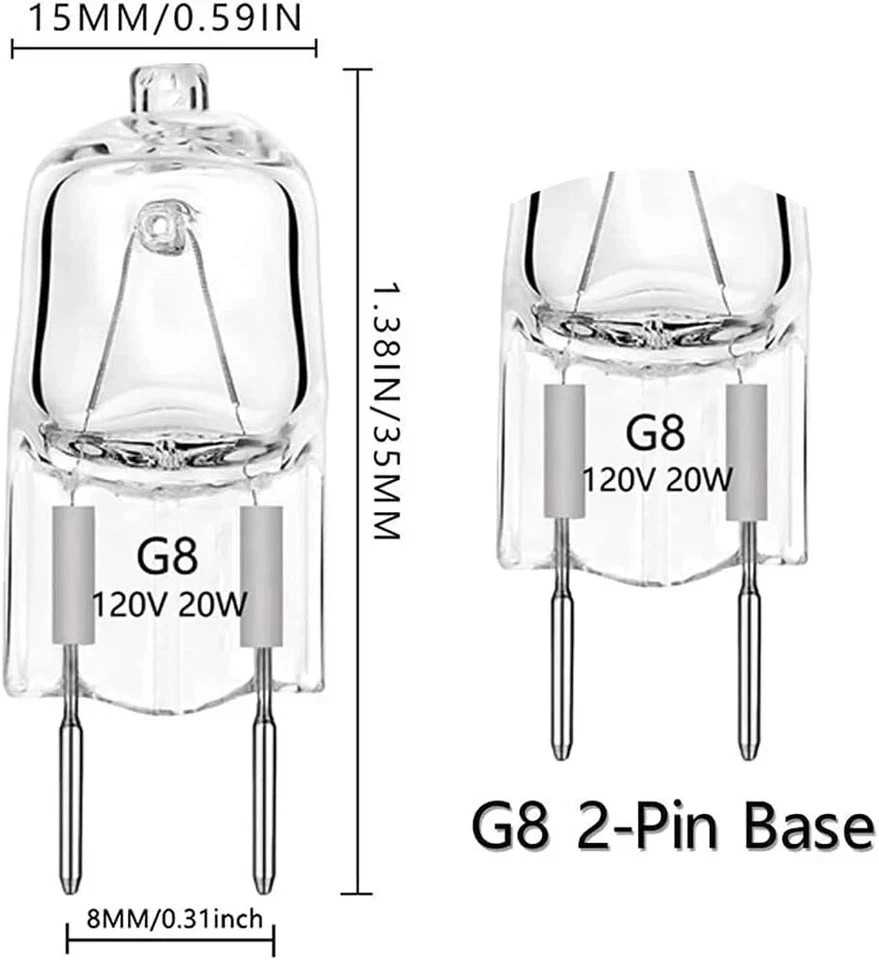 10pcs G8 Halogen Bulb Light 20Watt 120Volt Base Bi-Pin Bulbs Lampe Warm White