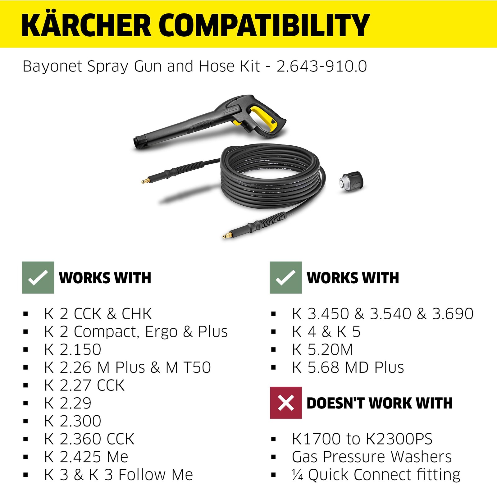 – 25 ft. Hose and Spray – Combo Kit for Karcher Power Pressure Washers K2-K5 …
