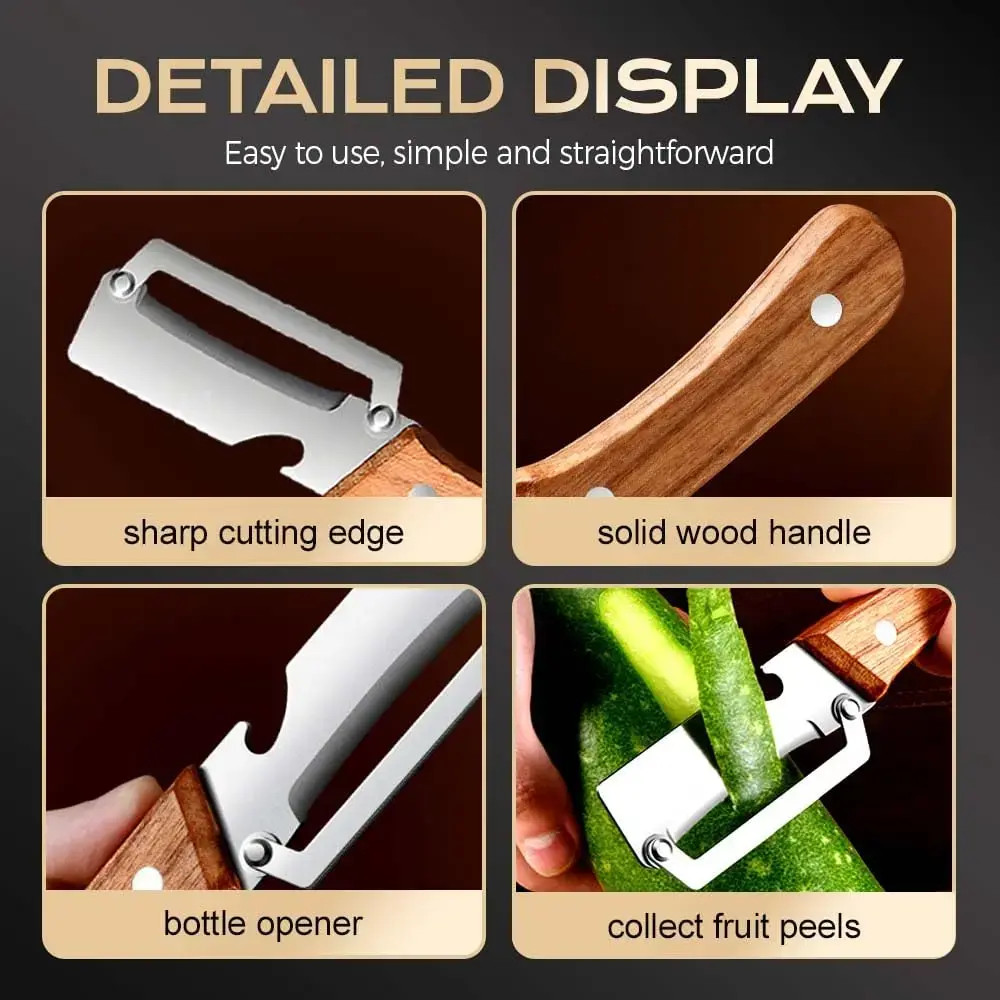 2PCS 2-in-1 Serrated Peeling Knife Premium Vegetable Peeler With Wooden Handle ~