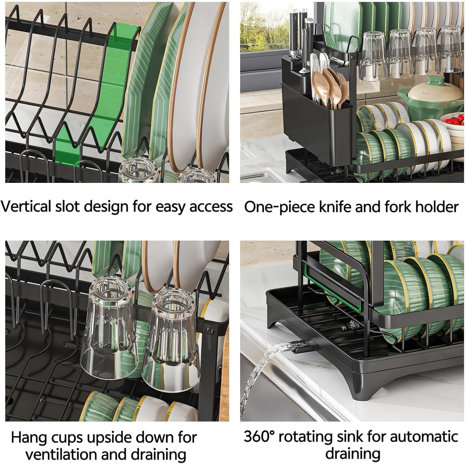 2 Tier Dish Drainer Rack with Drip Tray Cutlery Holder Plate Racks Kitchen Sink