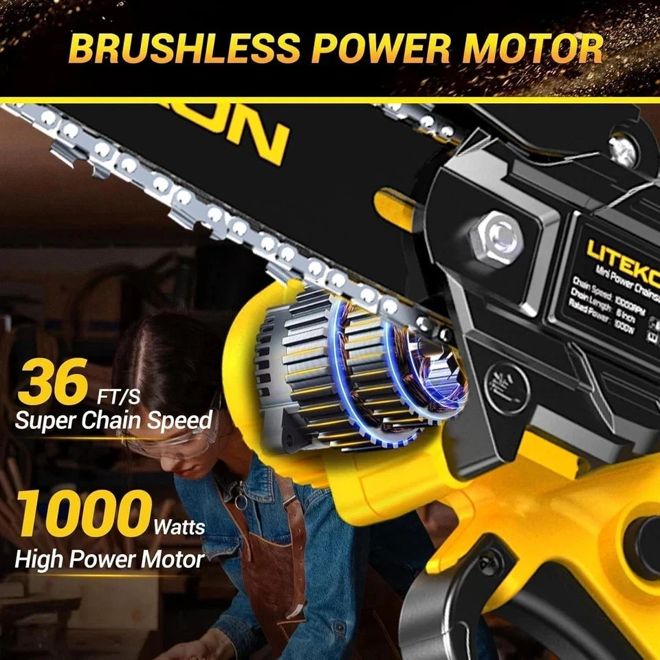 Mini Chainsaw Cordless with 2000mAh Battery & Quick Charger & 2 Chains-2025 Best