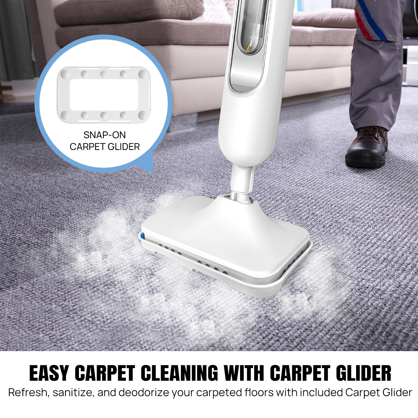 3000W Steam Mop Hard Wood Floor Cleaner 2 Speed with 2 Pcs Pads and Water Tank