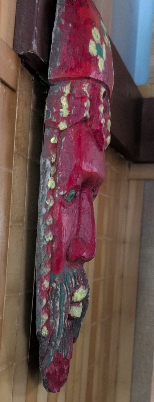 Vintage Red Devil Hand Carved Mask Wall Art 12”