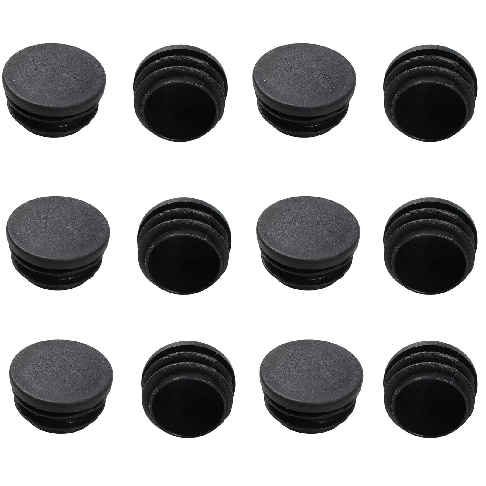 PDETVEO 12 PCS 1 1/4 Inch Round Plastic End Caps, 1 Round, Black