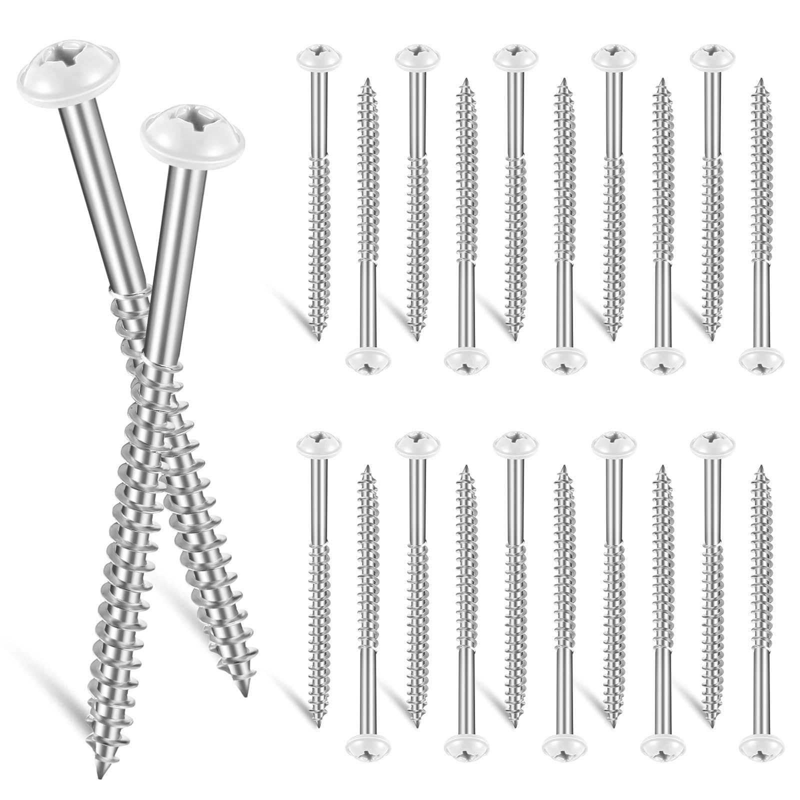24 Pcs Vinyl Shutter Fasteners 3 Inch Painted Screws Metal Carbon Steel White