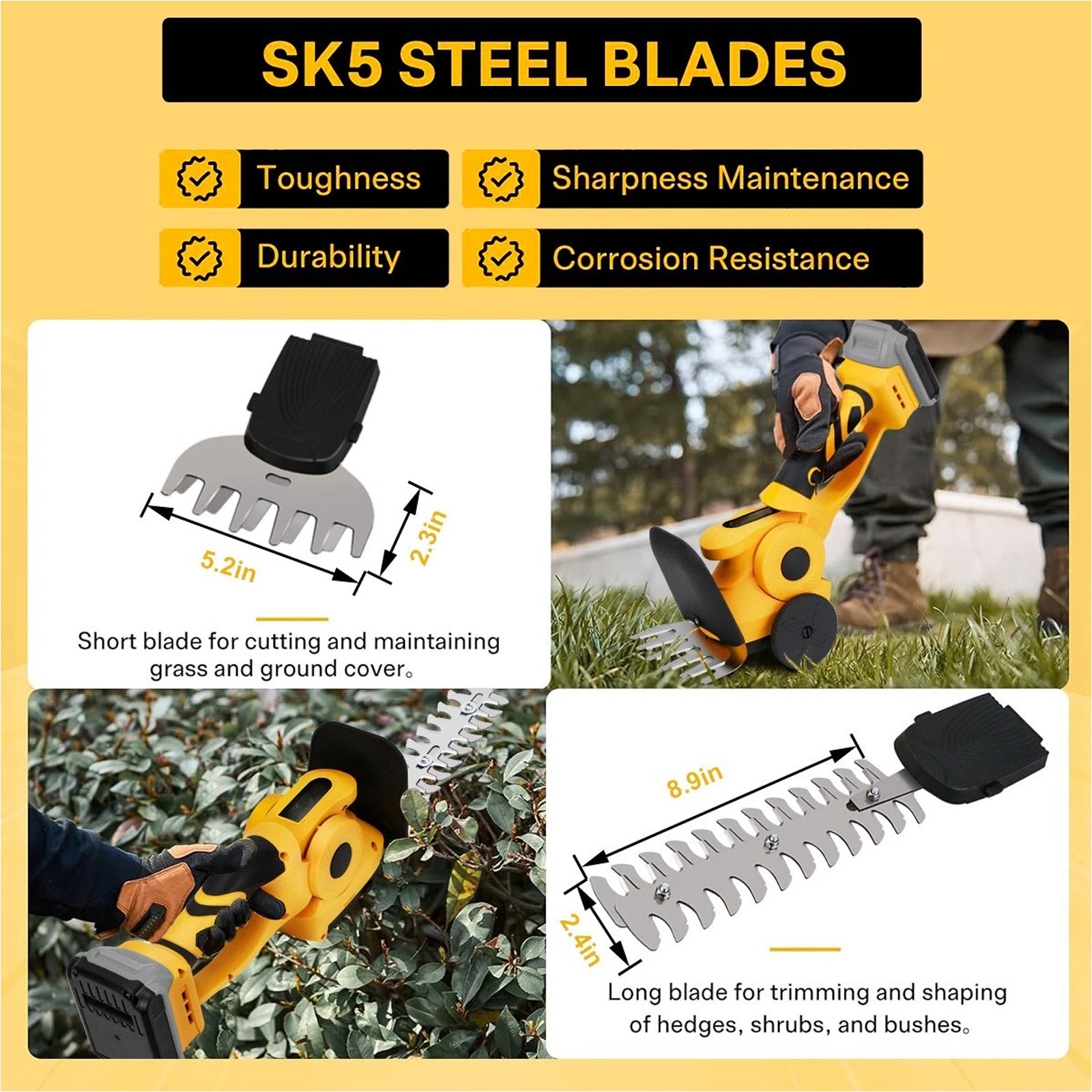 Electric Cordless Grass Shear 20V Shrubbery Trimmer 2 in 1 Hedge Shears Cutters
