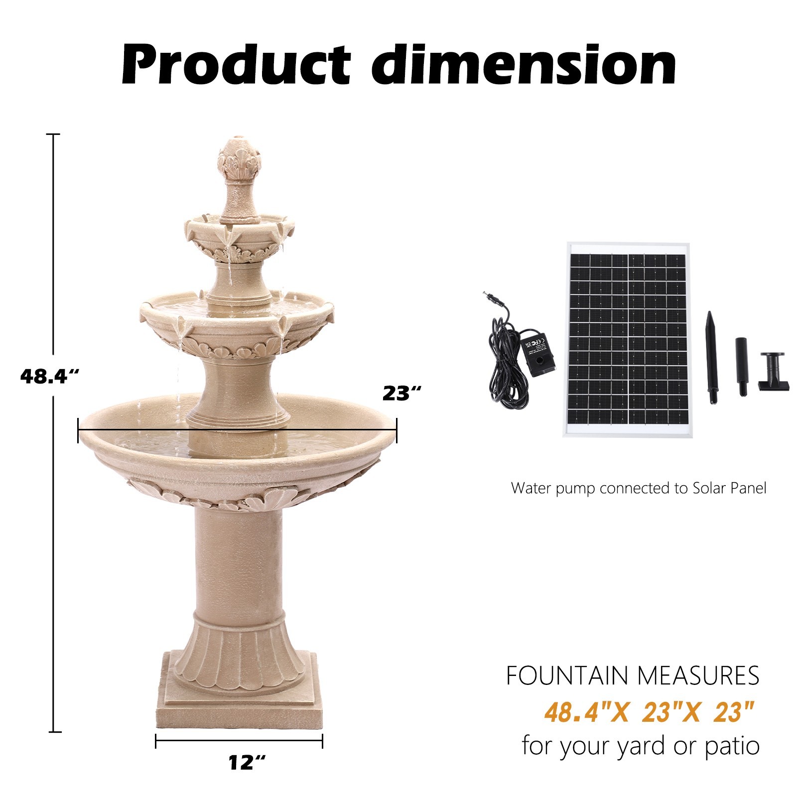 48″ High Solar Italian Feature Freestanding Water Fountain Outdoor and Indoor