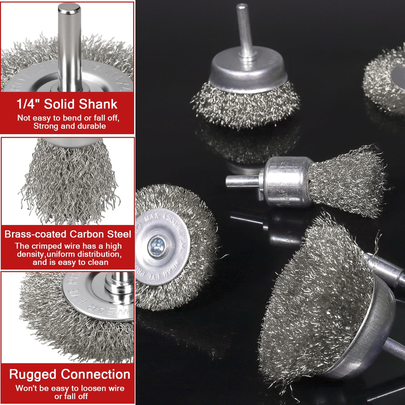 11 Pcs Metal Carbon Steel Wire Wheel for Drill Set,Wool Brush Drill Attachmen…