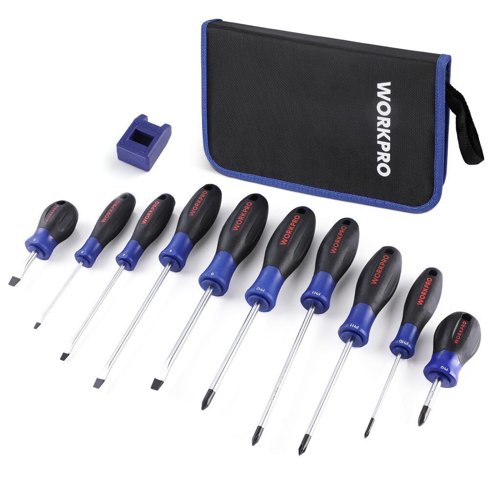 WORKPRO Magnetic Screwdriver Set 10-Piece Flat Head Phillips Slotted Screwdriver