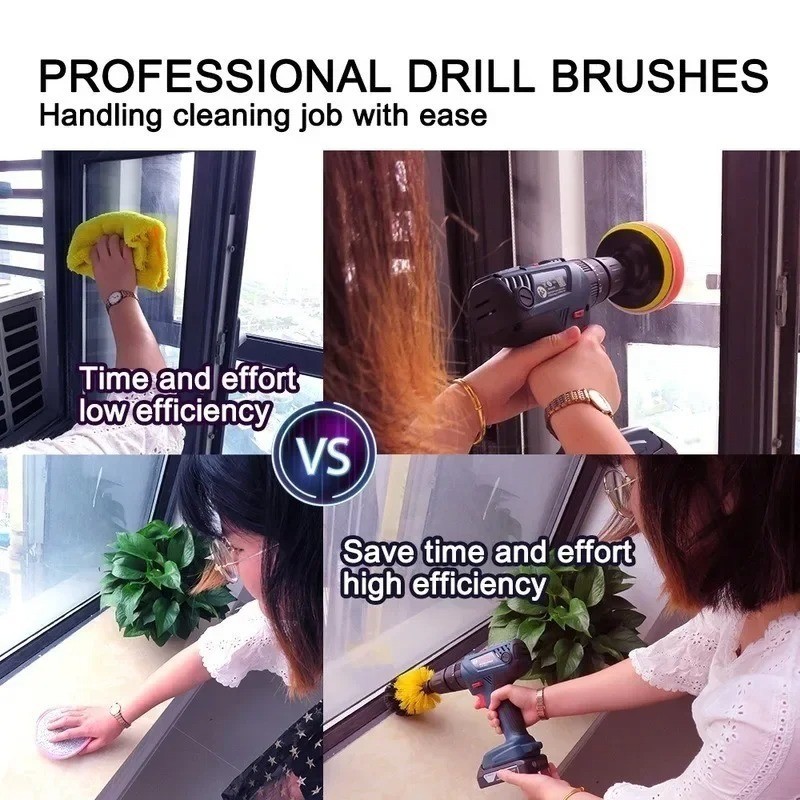 Drill Brush Attachment Set Power Scrubber Cleaning Kit Bathroom Tile Grout Clean