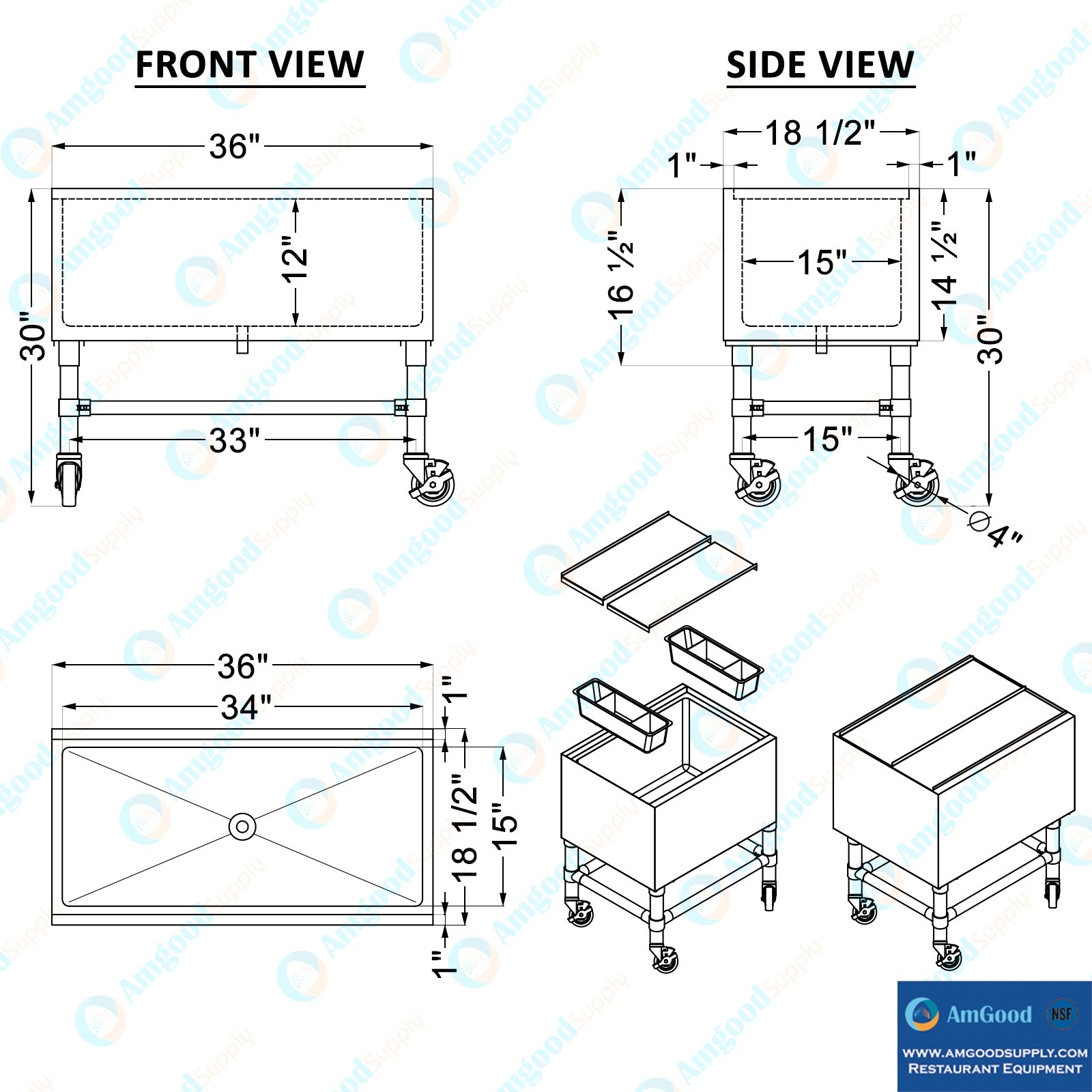 AmGood 18 in. x 36 in. Mobile Ice Bin with Sliding Lid