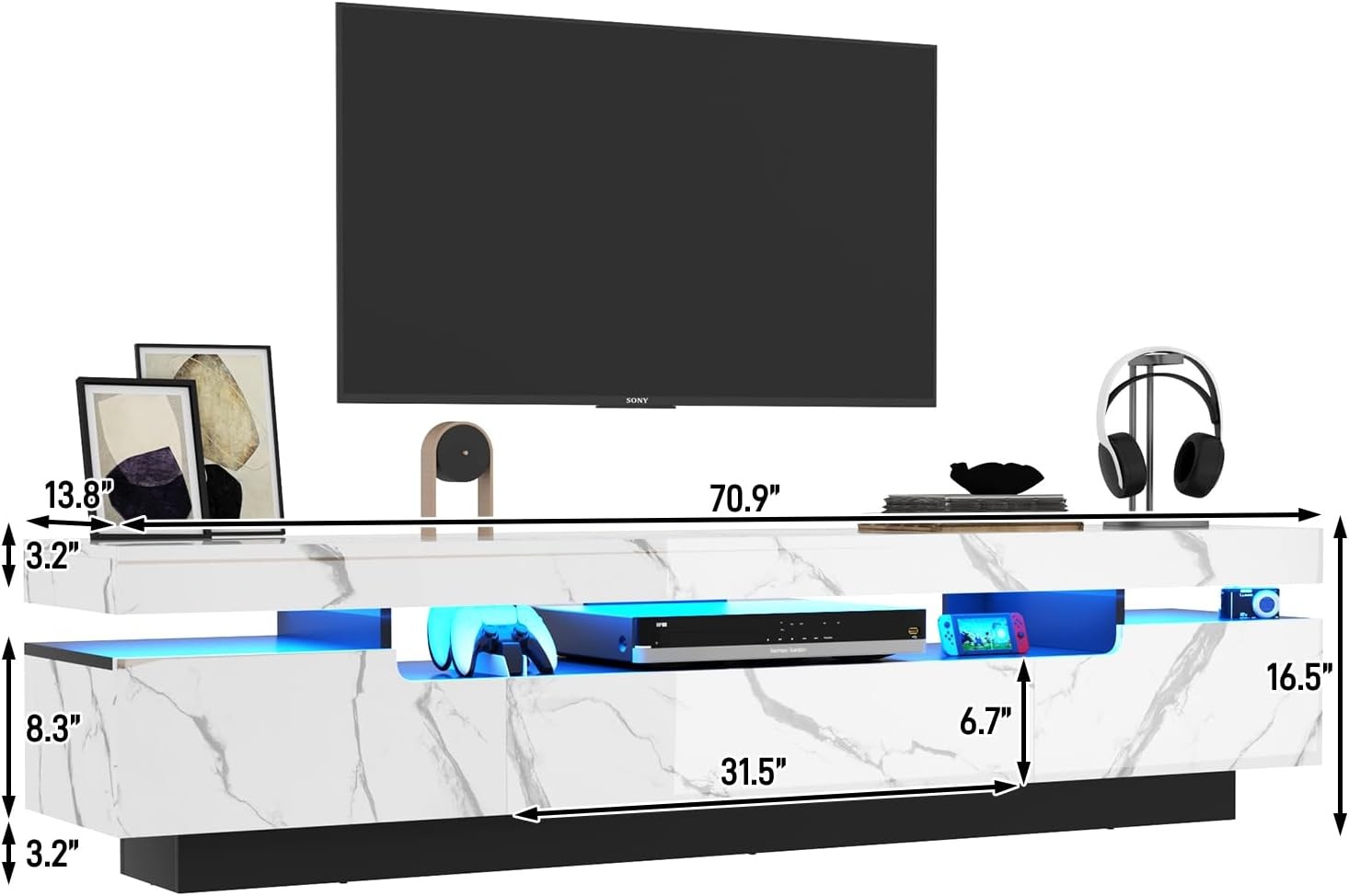 Uspeedy 70IN White TV Stand for 75/80 inch TV,Modern LED TV Stand for Living Roo