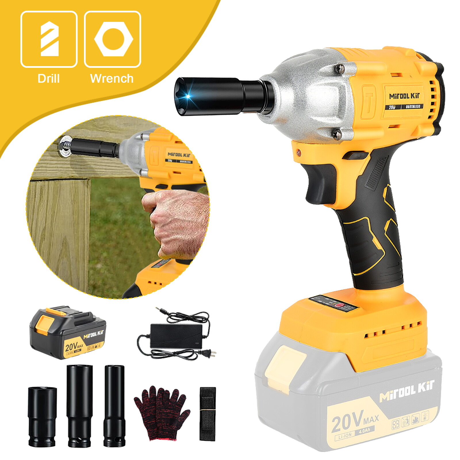 500NM CORDLESS IMPACT WRENCH DRIVE DRILL CAR TIRE LUG NUT REMOVAL EMERGENCY US