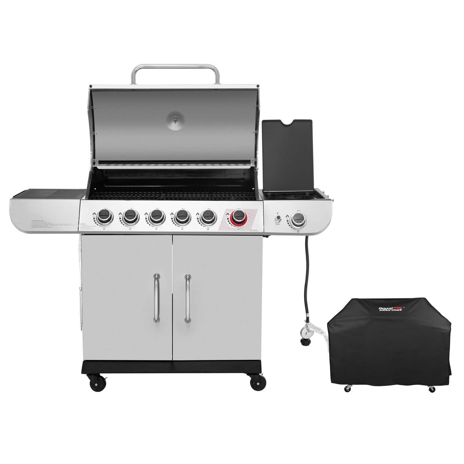 Royal Gourmet 6-Burner Gas Grill with Sear Burner ,Side Burner,and cover ,Silver