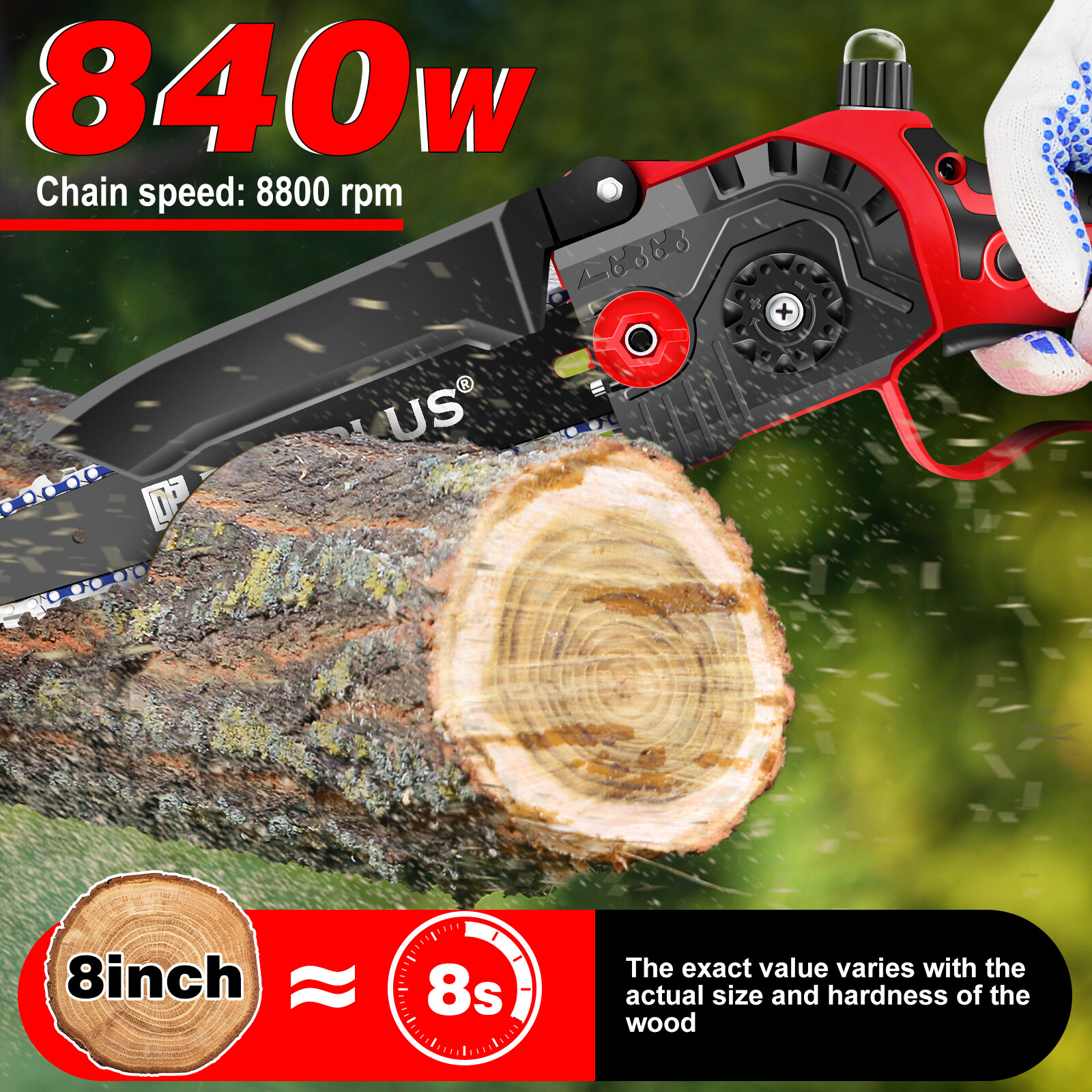 8 inch 21V Mini Chainsaw/Cordless Lightweight One-hand Electric 2x Saw Battery