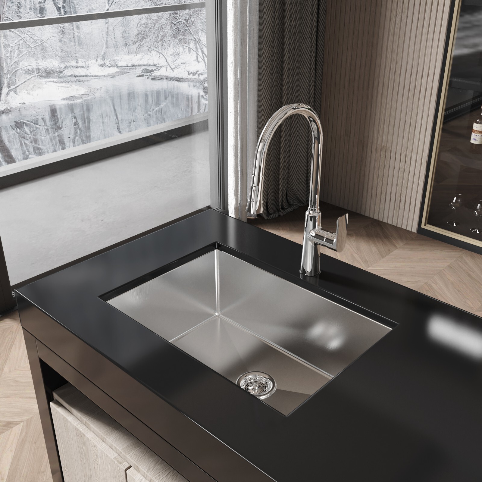 COZY Stainless Steel Kitchen Sink, 27″ undermount Single Bowl in Brushed Nickel