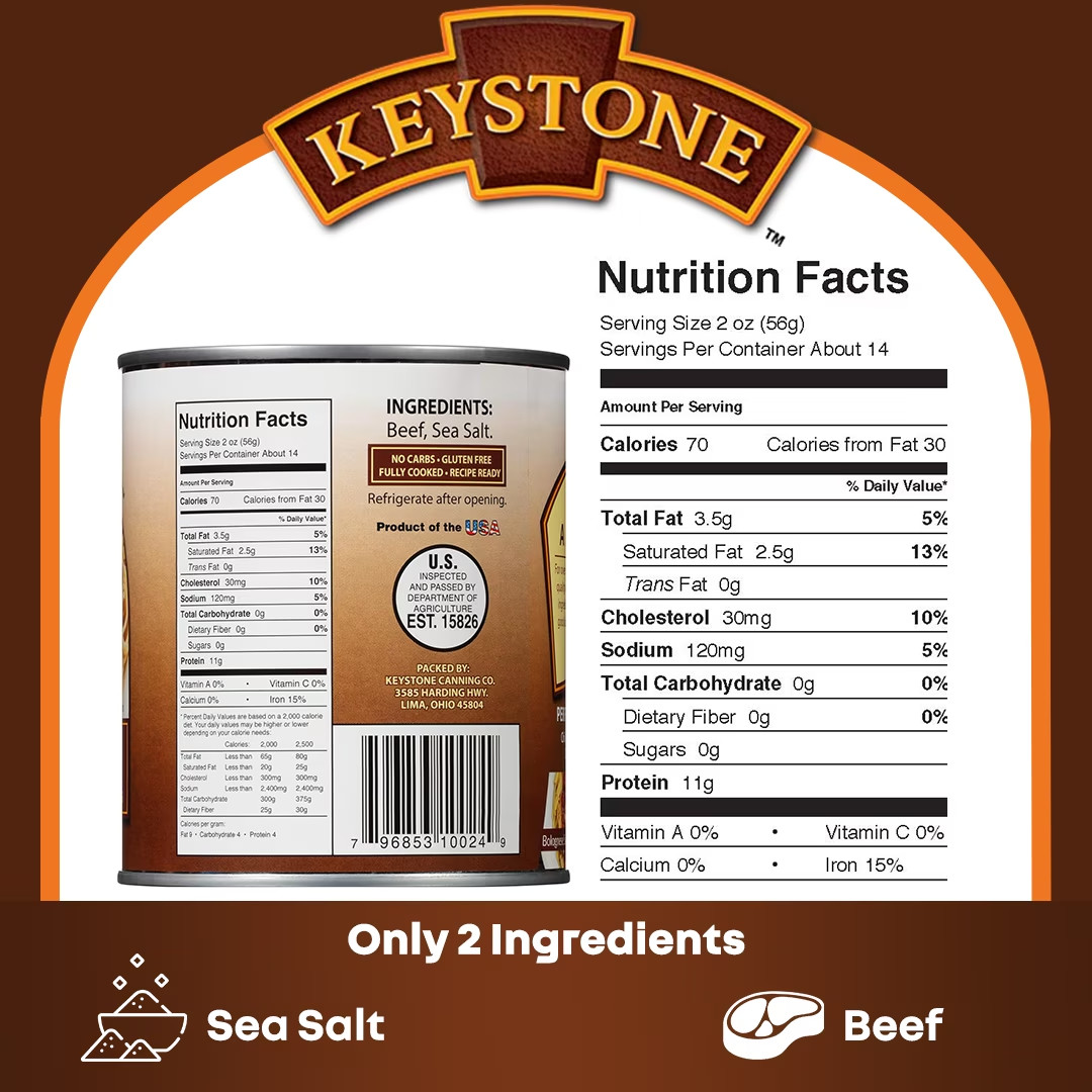 Keystone All natural Ground Beef 28 oz Can, Free Shipping