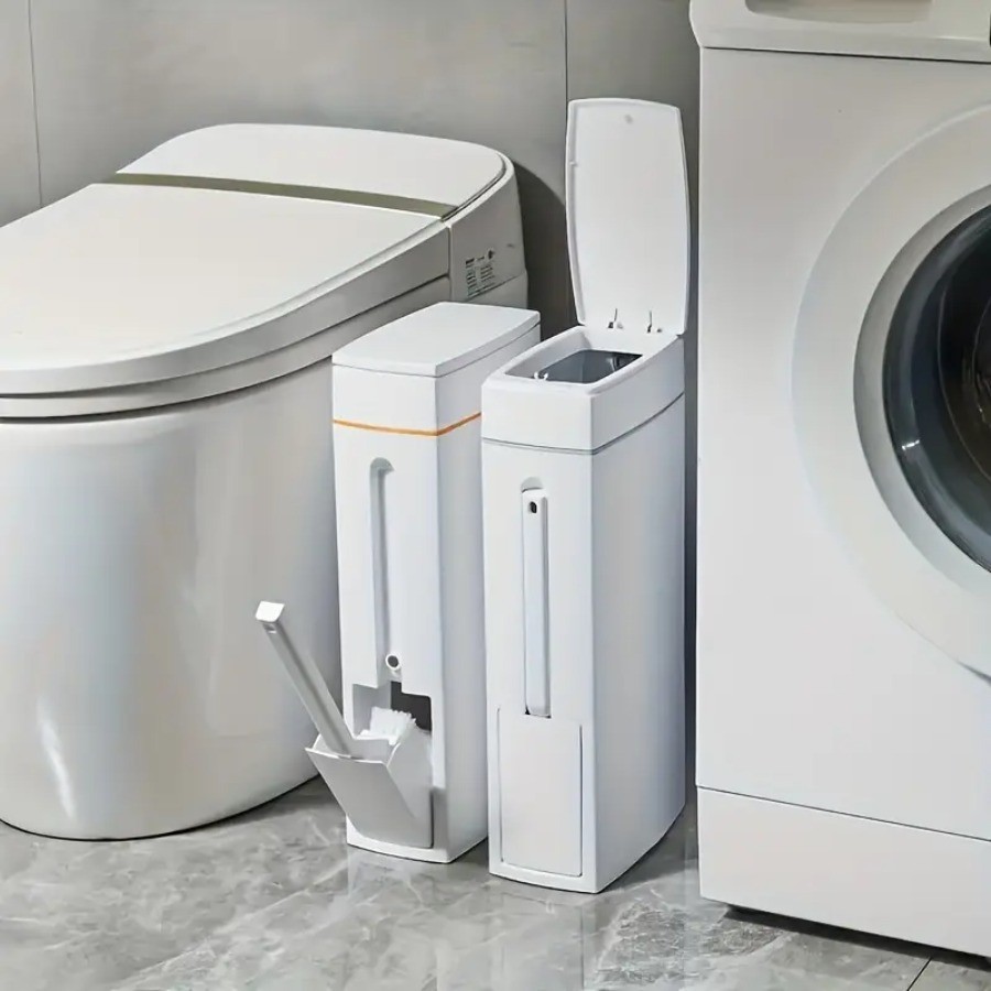 Bathroom Trash Can with Brush,Space-Saving Slender Corner Trash Can