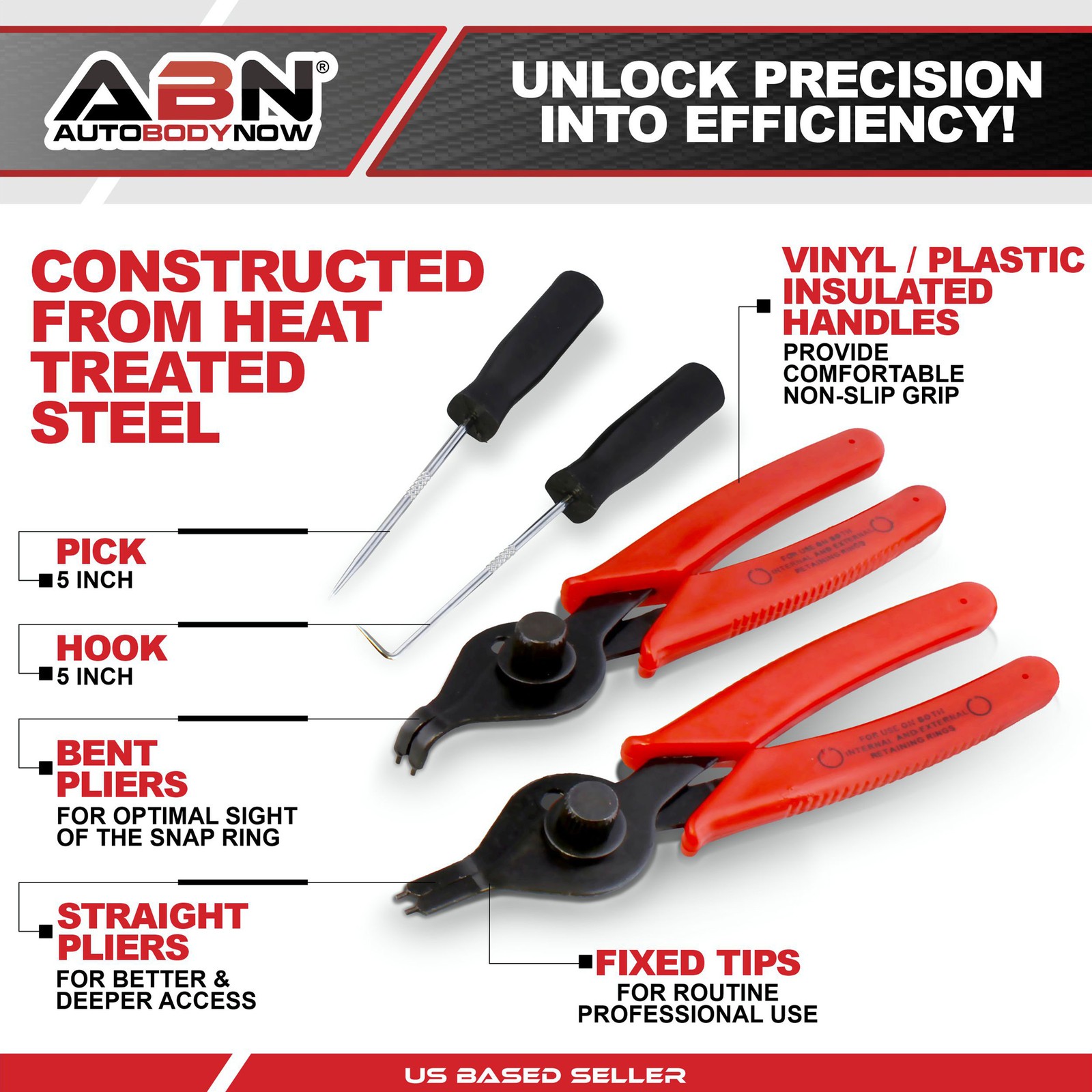 ABN Snap Ring Pliers 11pc Straight & Bent Retaining Ring Pliers w/ Hook & Pick