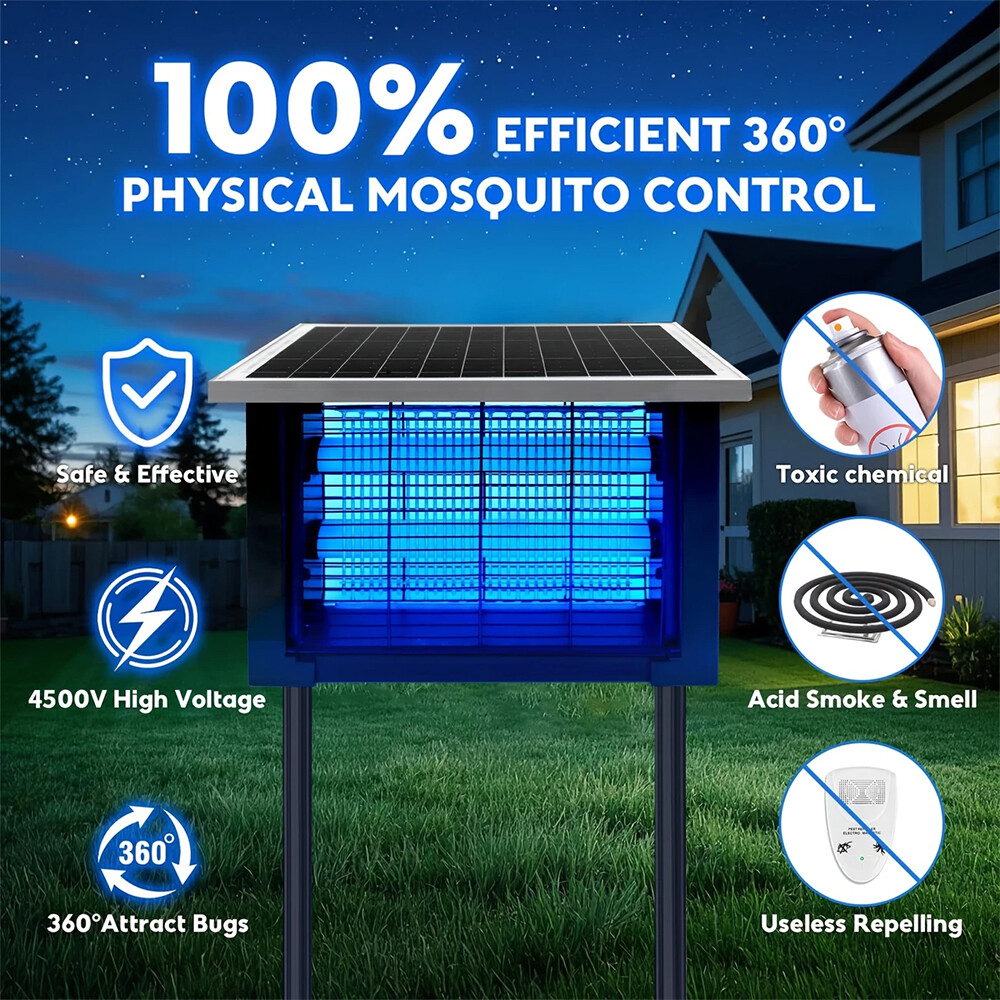 Solar Bug Zapper Outdoor Mosquito Zapper 4500V Waterproof Electric Fly Zapper US