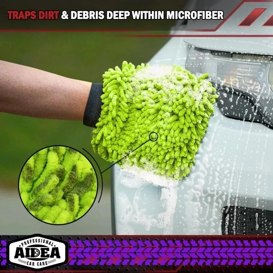 2 Pack Microfiber Car Wash Mitt Scratch Free Ultra Absorbent Car Cleaning Gloves