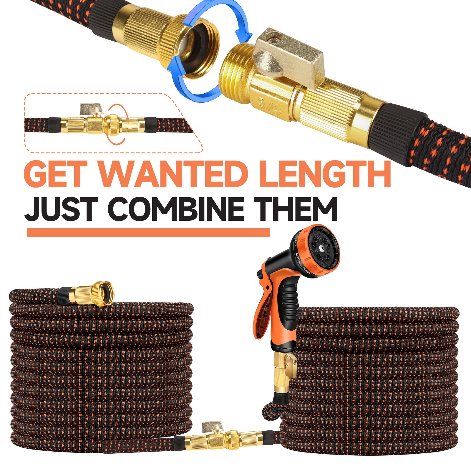 50FT Expanding Expandable Flexible Garden Water Hose w 10 Funtion Spray Nozzle