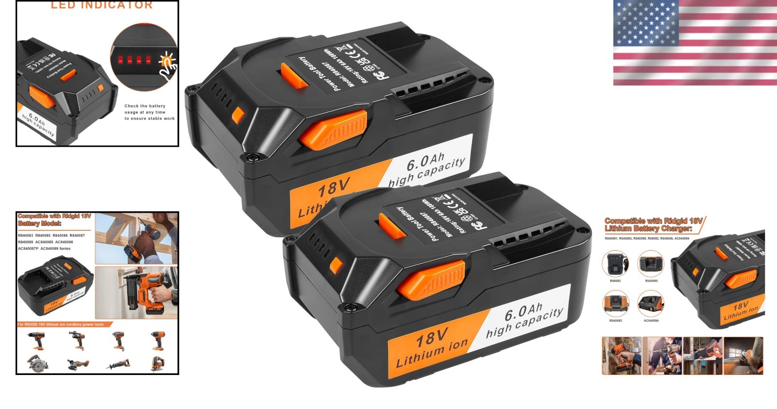 2-Pack 6.0Ah Rechargeable Batteries for Ridgid 18V Drill – Advanced Protection