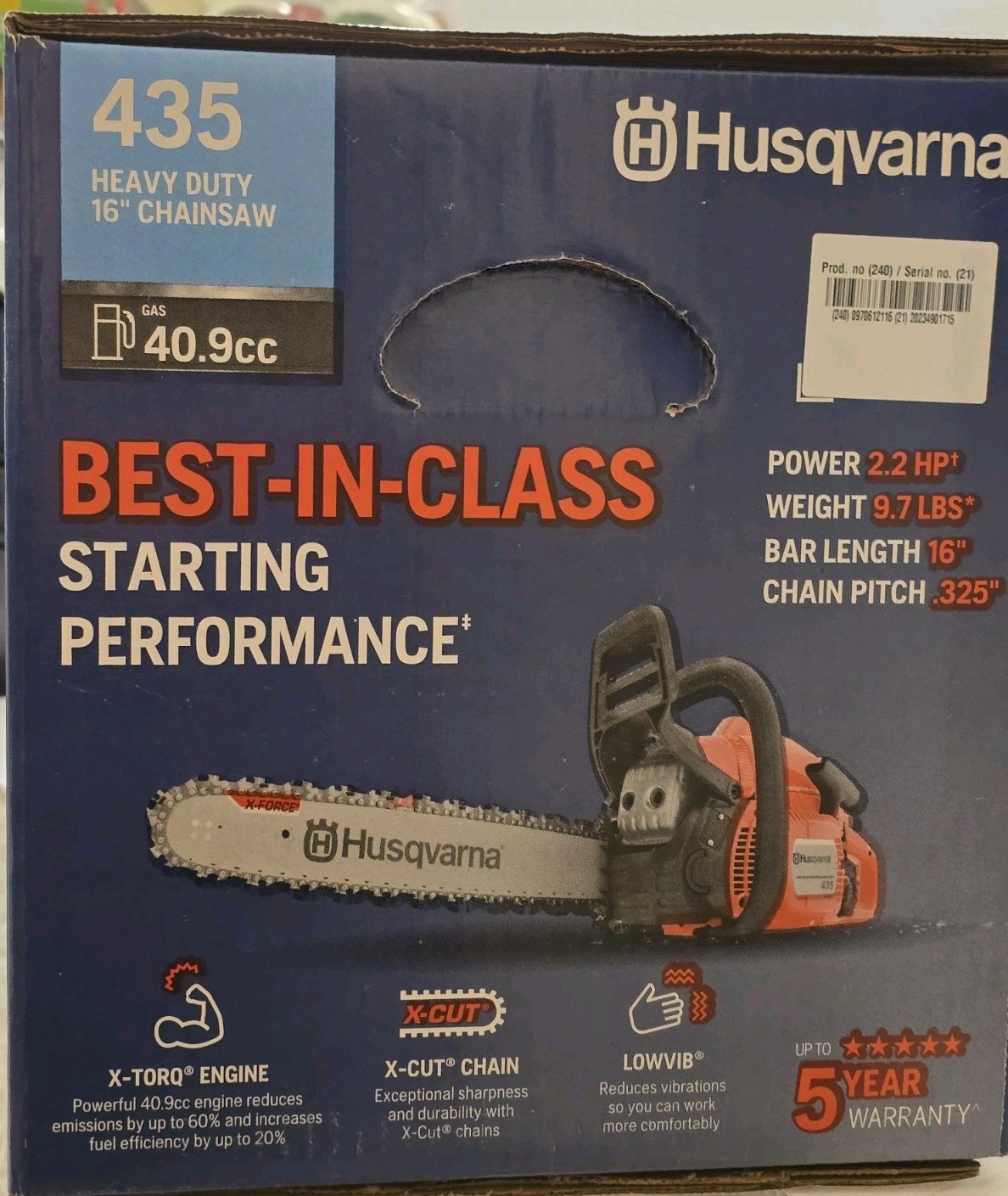 Husqvarna 435 16″ 40.9cc 2.2 HP Gas Chainsaw Best In Class Performance