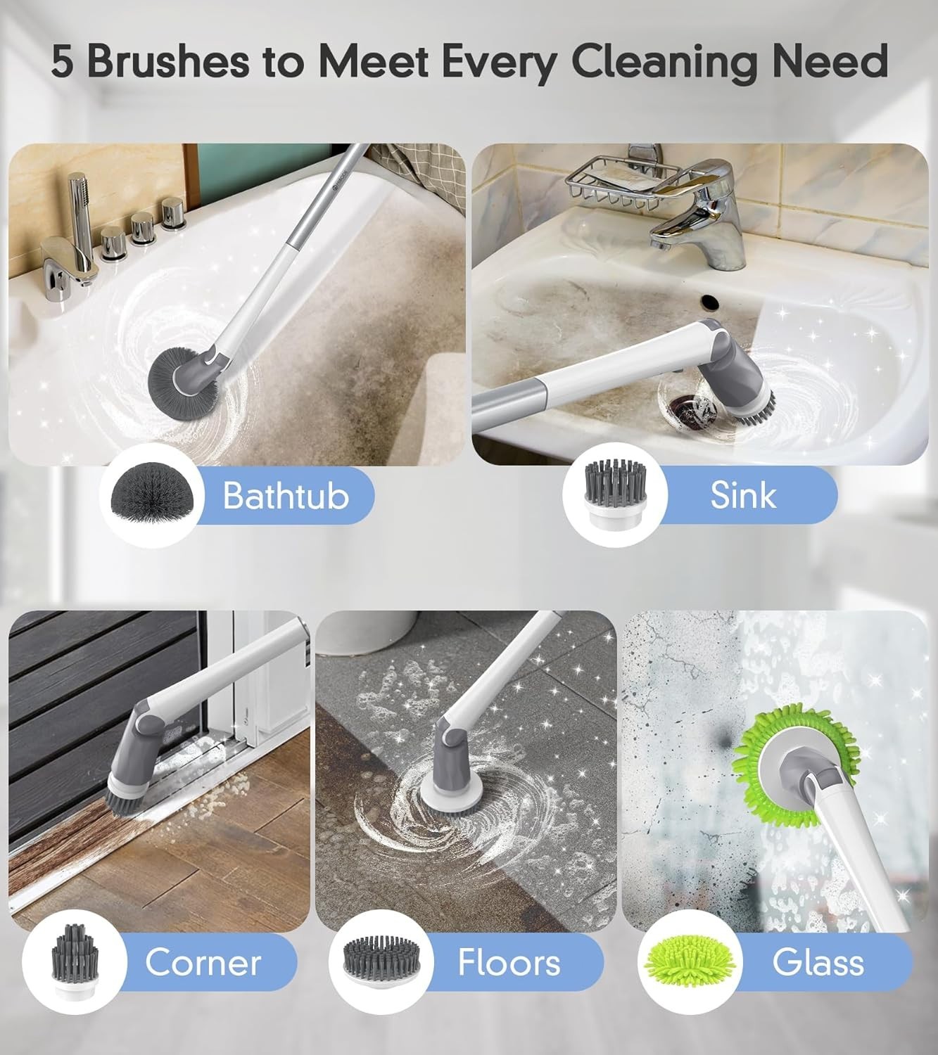 Electric Spin Scrubber Shower Scrubber with Digital Display 5 Brush Heads Clean
