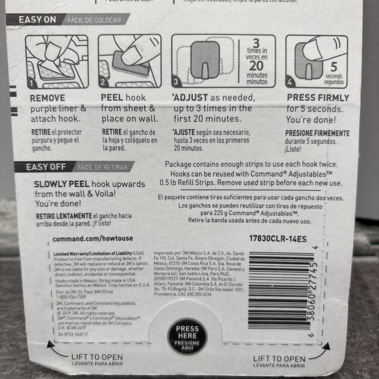 3M Command Adjustables Clear Repositionable 14 Hooks 30 Strips, 0.5-lb Hold {23}