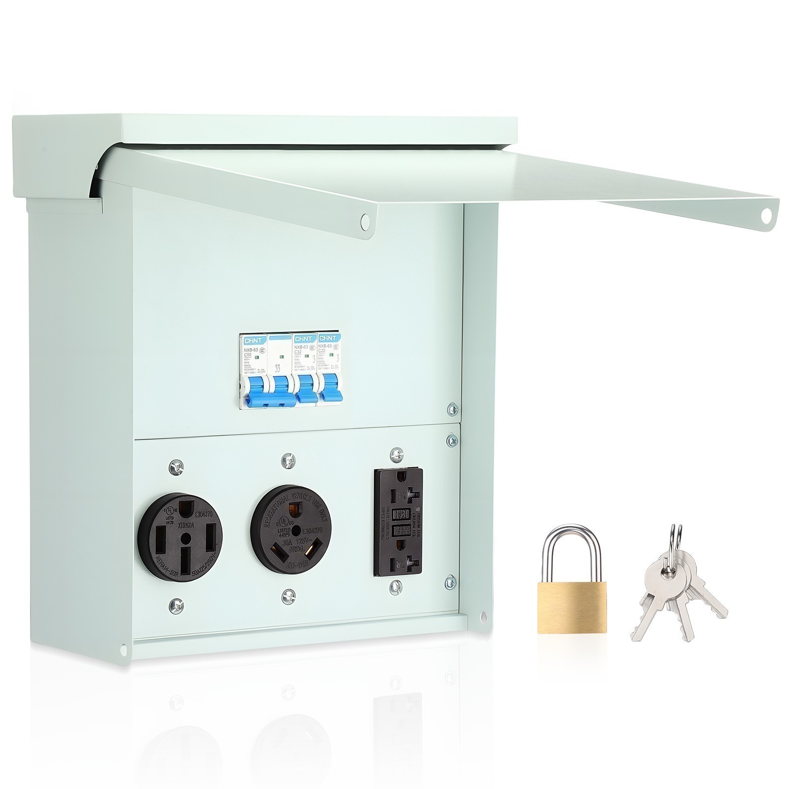 Temporary Power Outlet Panel RV Electrical Panel 20Amp 30Amp 50 Amp Outlet Box