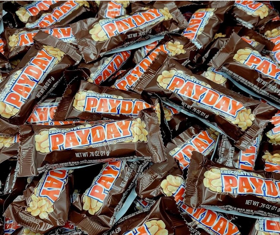2 LBS PAYDAY CHOCOLATE PEANUTS SNACK SIZE BAR DELICIOUS best before 07-2026
