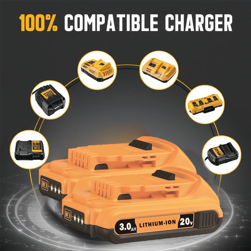2-Pack 20 Volt 3.0Ah Replacement Battery for Dewalt 20V Max DCB203 200 205 206