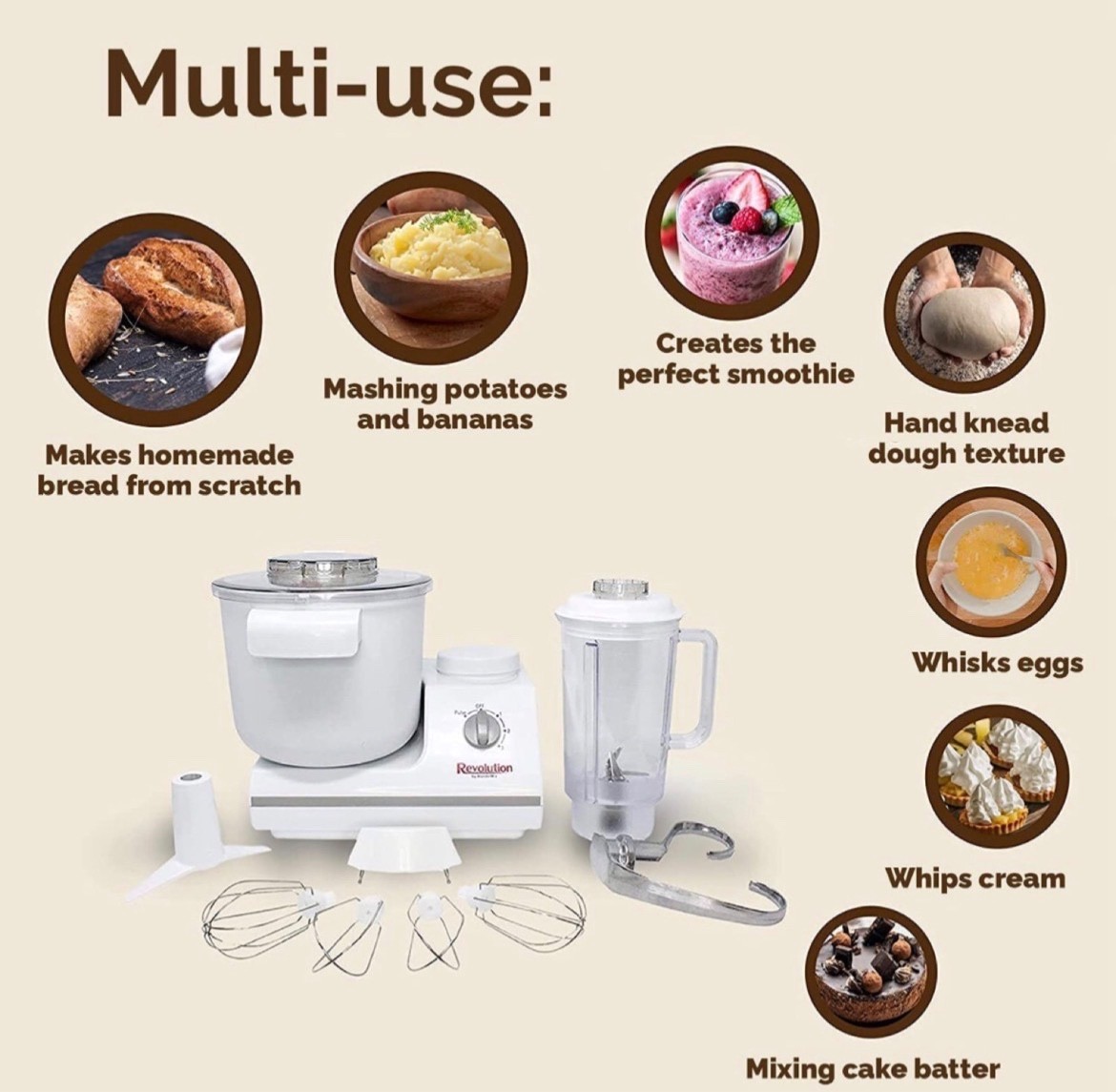 WonderMix Revolution Stand Mixer – Includes Blender & Whips – Wondermill Brand