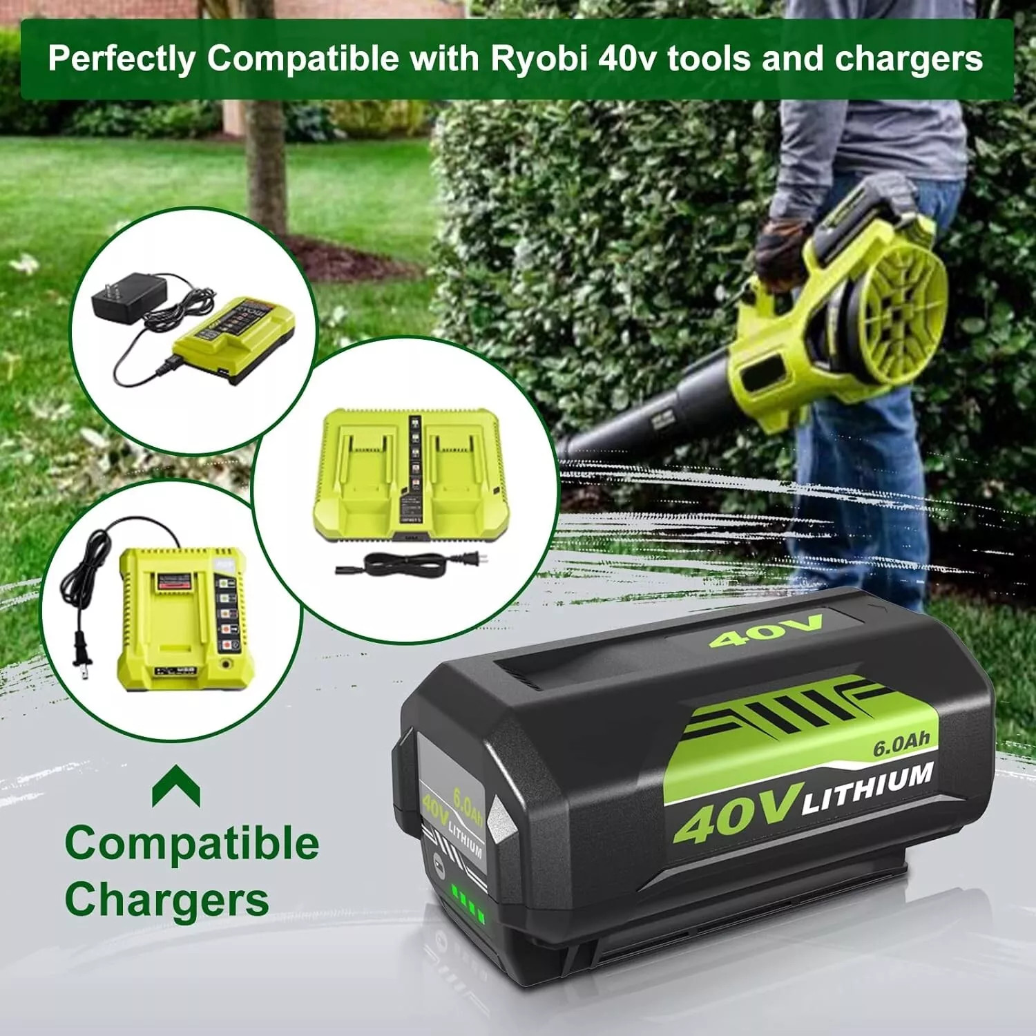 1/2X 40V For Ryobi 40Volt 8.0Ah Battery High Capacity Lithium ion OP4050 OP40602