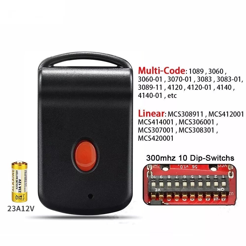 Multi-Code 3089 308911 Gate Garage Door Opener 300MHz 10 DIP Code Remote Control
