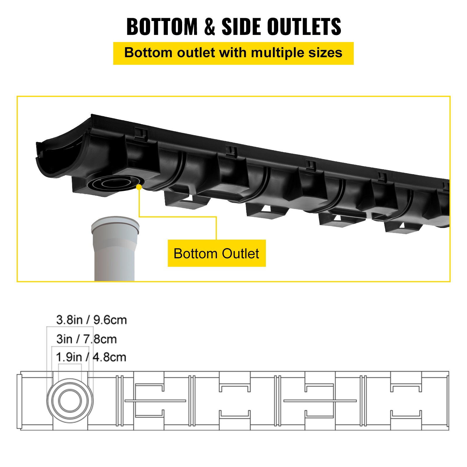 VEVOR Drainage Trench Driveway Channel Drain Kit Plastic Grate-5.8″x3.1″-6 Pack