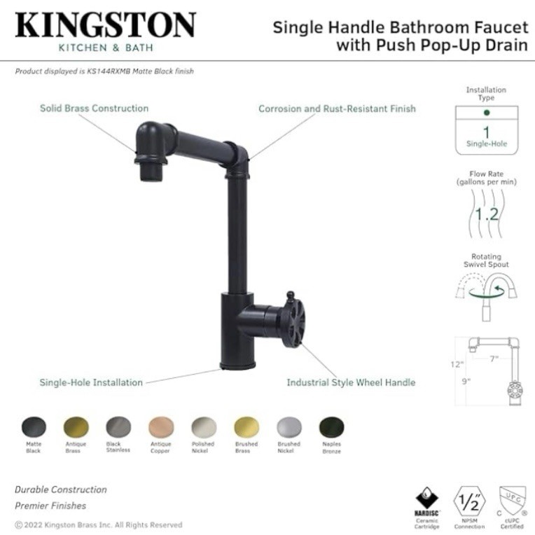 Kingston Brass KS144RXPN Belknap Bathroom Faucet, Polished Nickel, Deck Mounted