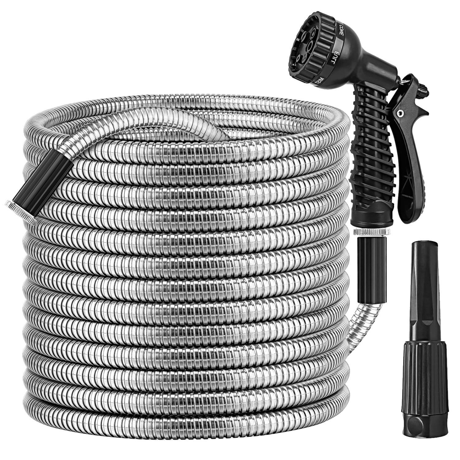 25-100FT 3/4″ Stainless Steel Metal Garden Water Hose Pipe Flexible Heavy Duty