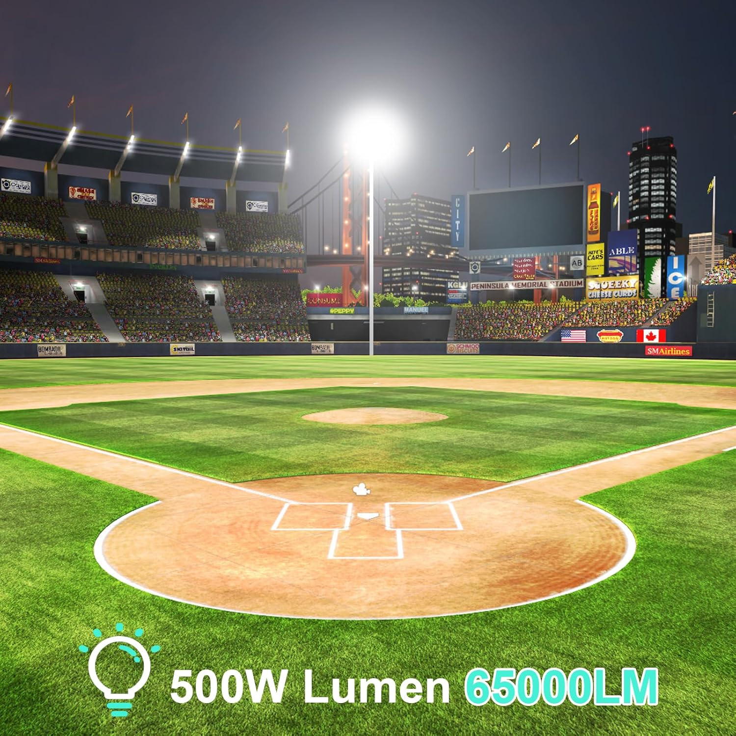 500W LED Stadium Flood Light, 65000LM, IP67 Waterproof, Adjustable Angle