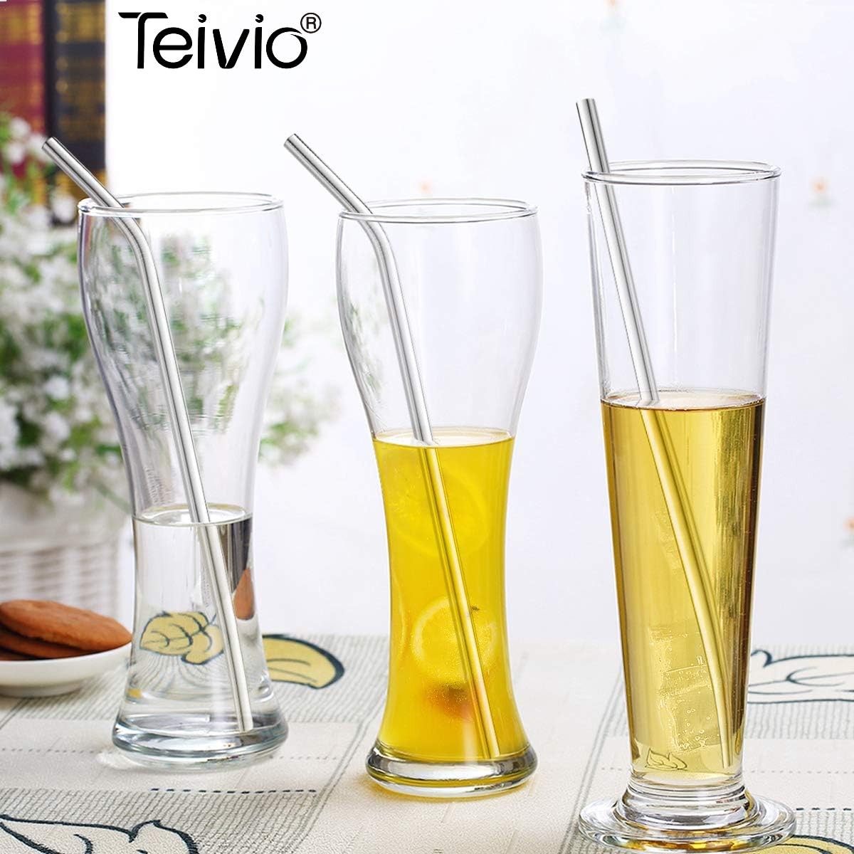 8 Piece 12 Inch Extra Long Reusable Metal Stainless Steel Thick Drinking Straws