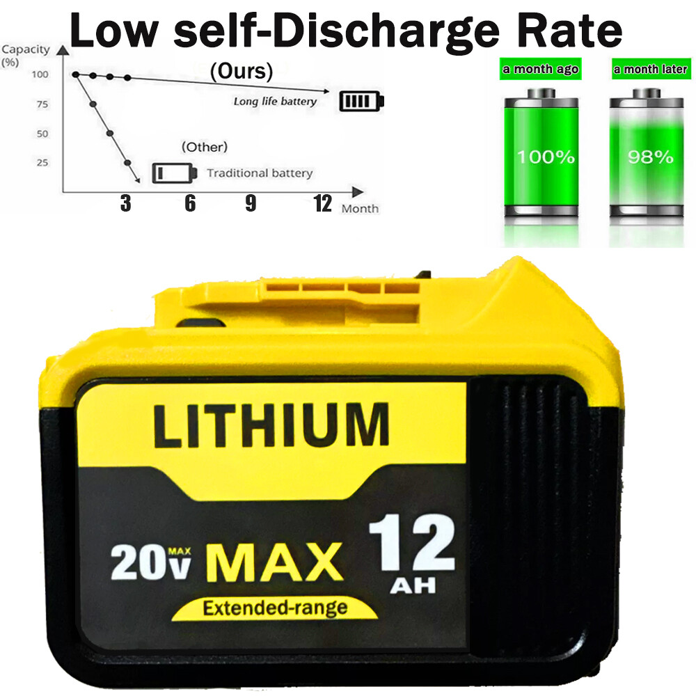 Pack For DeWalt 20V 20 Volt Max XR 12.0AH Lithium Ion Battery DCB206-2 DCB200-2