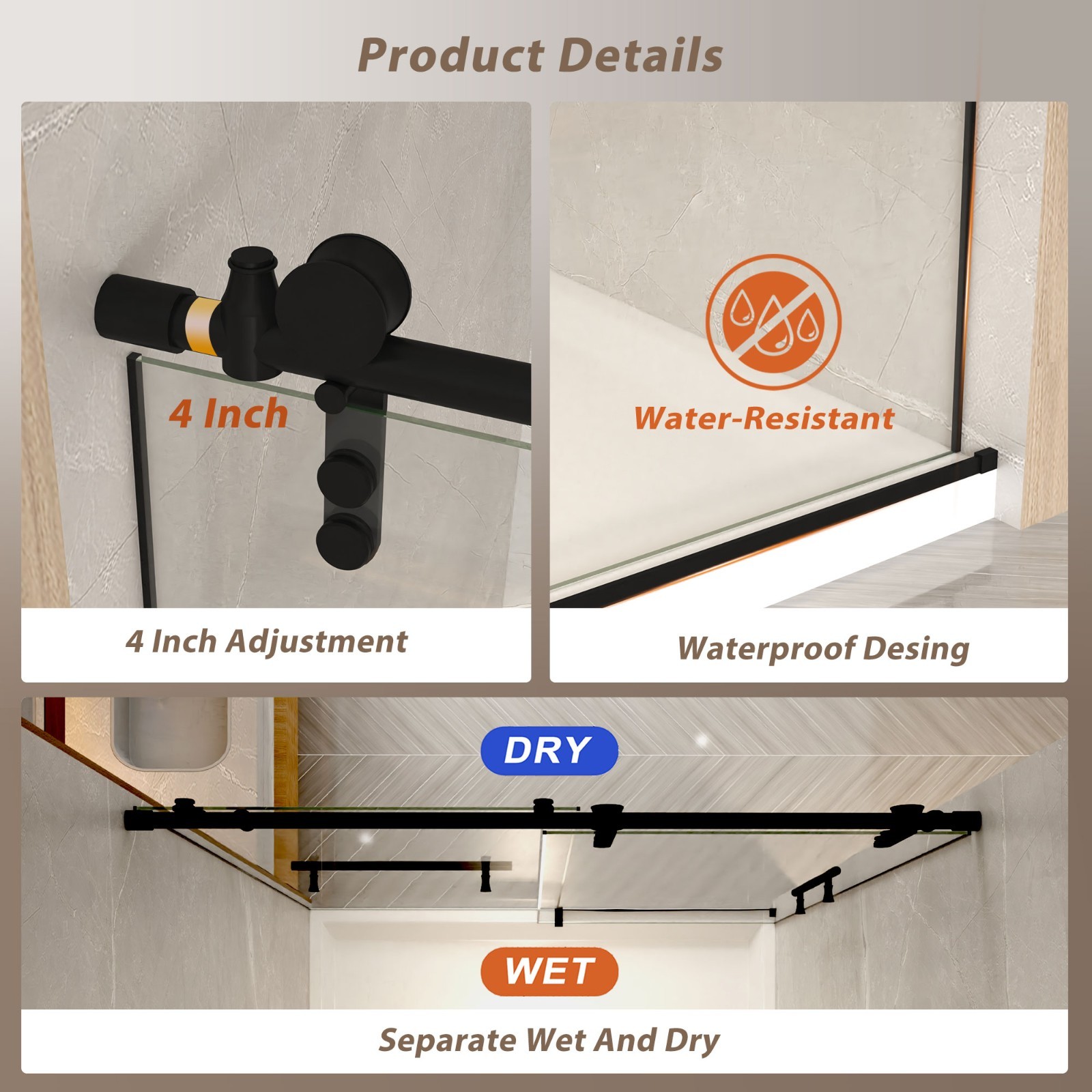 Frameless Shower Door 60″ W x 76″ H Sliding Shower Door 5/16″ 8mm Tempered Glas