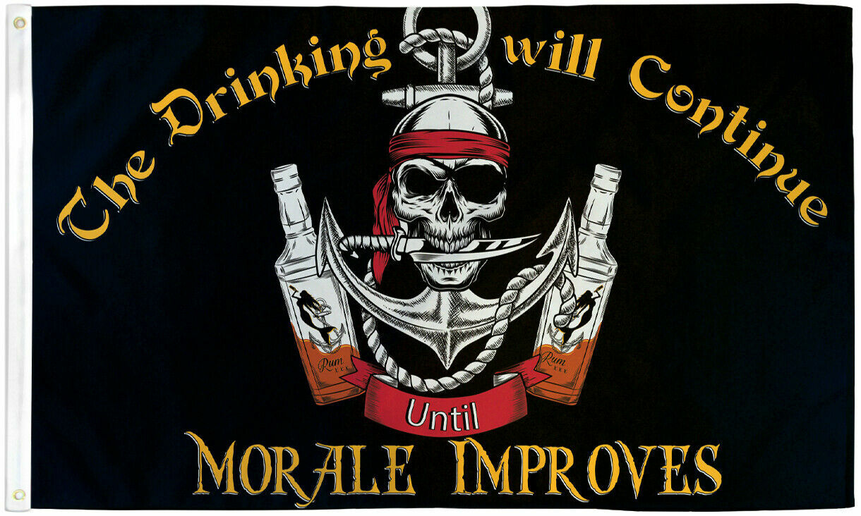 The Drinking Will Continue Flag 3x5ft Boating Flag Skull Jolly Roger Pirate Flag