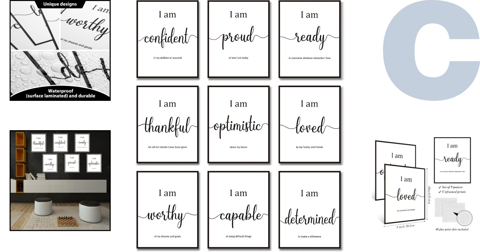 Inspirational 8×10 Wall Décor – 9-Piece Motivational Quote Set for Any Room